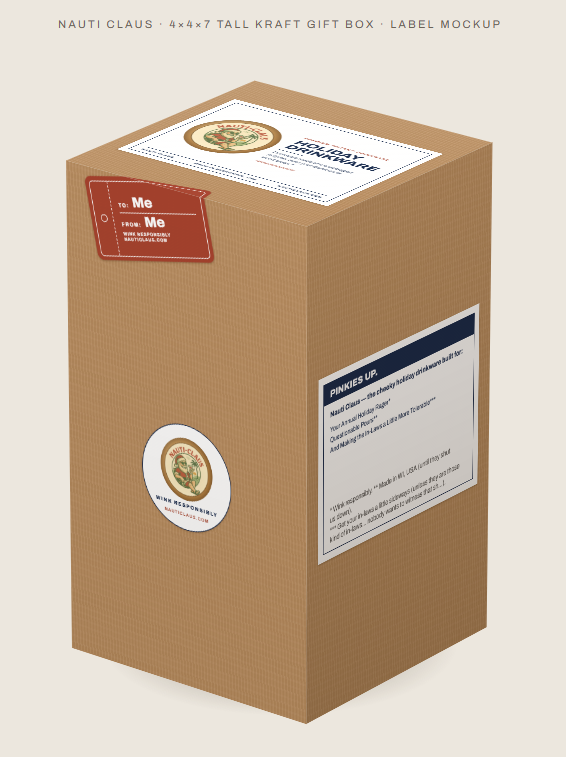 Nauti Claus tall kraft gift box for a 2-pack of rocks glasses