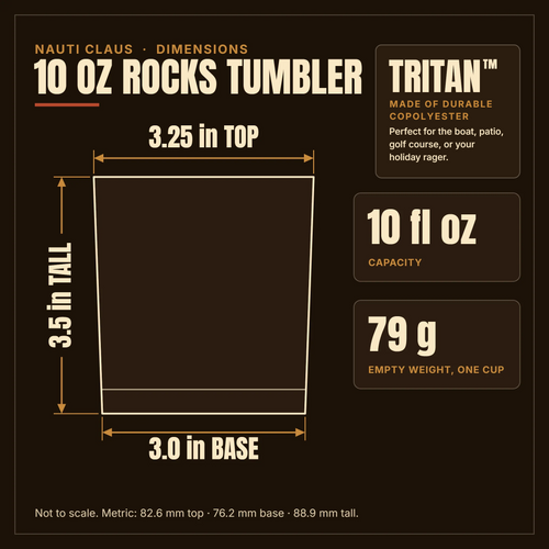Nauti Claus 10 oz rocks tumbler dimensions